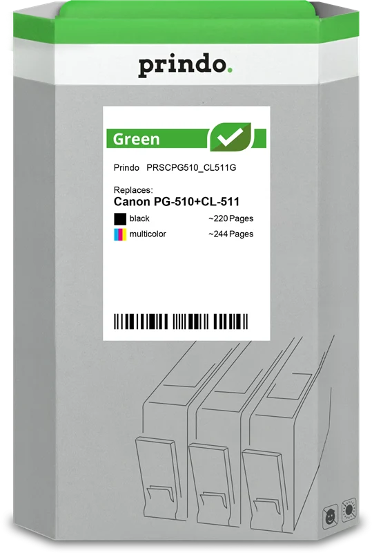 Prindo Green Multipack kompatibel mit Canon PG-510+CL-511 Multipack Schwarz/mehrere Farben