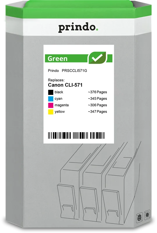 Prindo Green Multipack kompatibel mit Canon CLI-571 Multipack Schwarz/Cyan/Magenta/Gelb