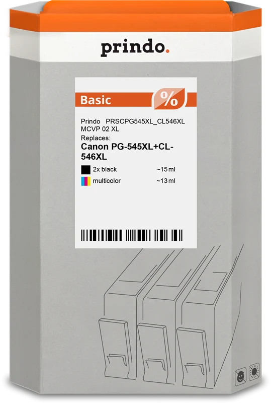 Prindo Basic XL Multipack kompatibel mit Canon PG-545XL & CL-546XL Schwarz/mehrere Farben