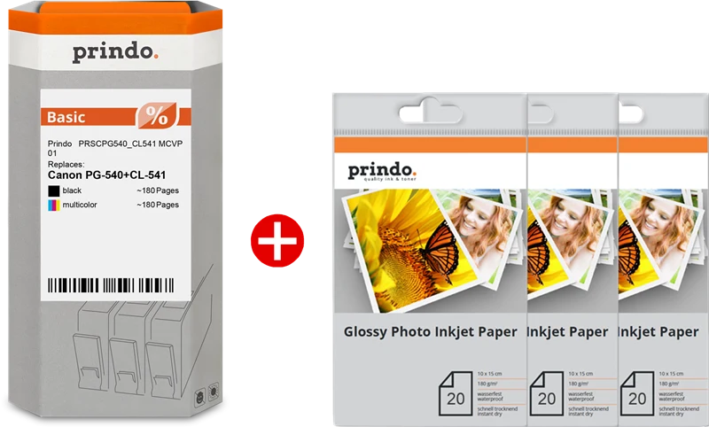 Prindo Basic Value Pack kompatibel mit Canon PG-540+CL-541 Schwarz/mehrere Farben