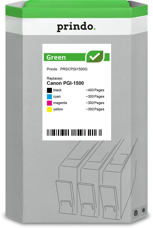 Prindo Green Multipack kompatibel mit Canon PGI-1500 Multipack Schwarz/Cyan/Magenta/Gelb