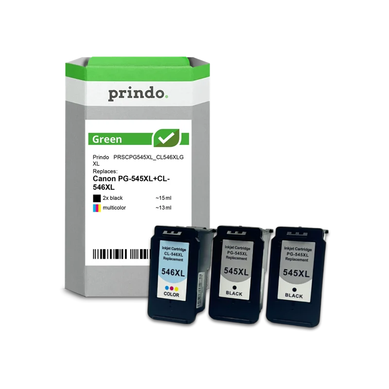 Prindo Green XL Multipack kompatibel mit Canon PG-545XL+CL-546XL Multipack Schwarz/mehrere Farben
