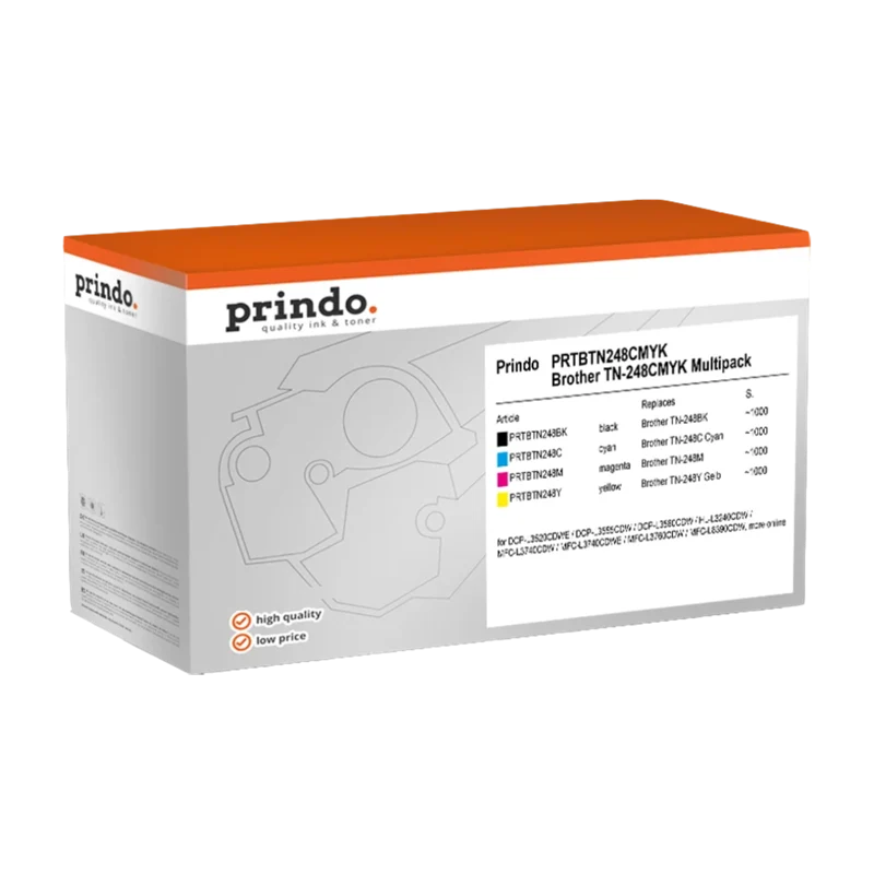 Prindo Classic Multipack kompatibel mit Brother TN-248CMYK Multipack Schwarz/Cyan/Magenta/Gelb