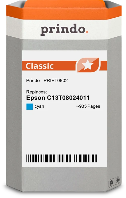 Prindo Classic Druckerpatrone kompatibel mit Epson T0802 Cyan