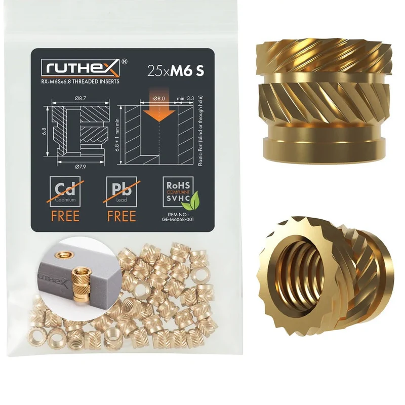 Ruthex M6 Gewindeeinsätze – RX-M6x6,8 (25 Stück)