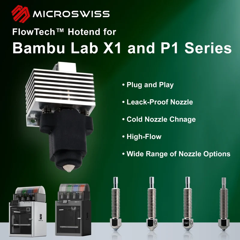 Micro Swiss FlowTech Hotend für Bambu Lab X1/X1C – Messing CHT Hochfluss