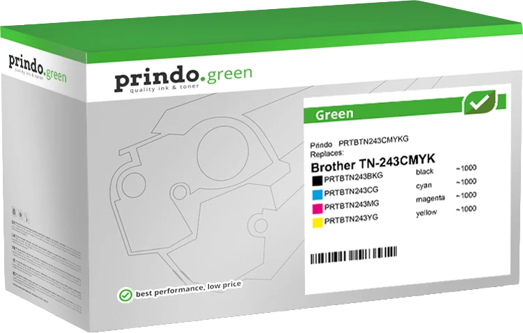 Prindo Green Multipack kompatibel mit Brother TN-243CMYK Multipack Schwarz/Cyan/Magenta/Gelb