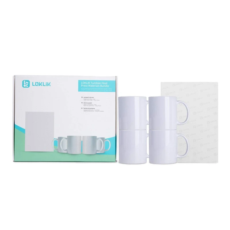 LOKLiK Starter Pack für Auto Tumbler Heat Press – 4 Becher + 20 Sublimationspapiere