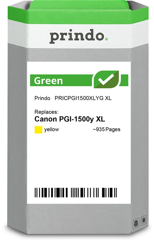 Prindo Green XL Druckerpatrone kompatibel mit Canon PGI-1500y XL Gelb
