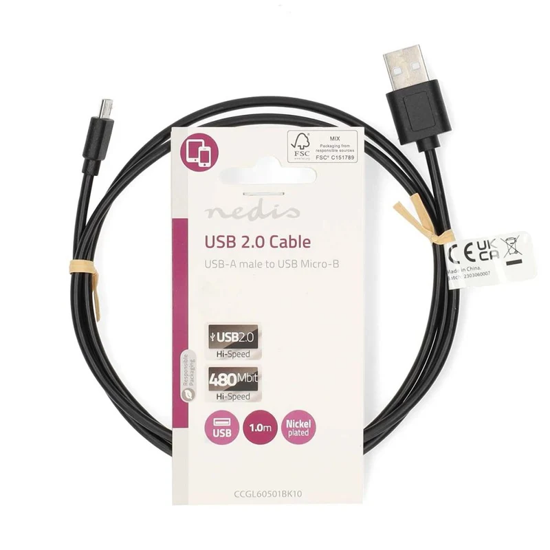 Nedis USB Micro-B Male Kabel 2.0 1.00m schwarz