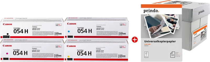 Canon 054H Value Pack Schwarz/Cyan/Magenta/Gelb + Prindo Universal Papier