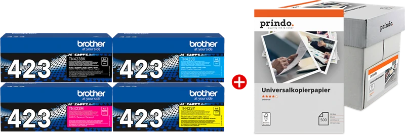 Brother TN-423 Value Pack Schwarz/Cyan/Magenta/Gelb + Prindo Universal Papier