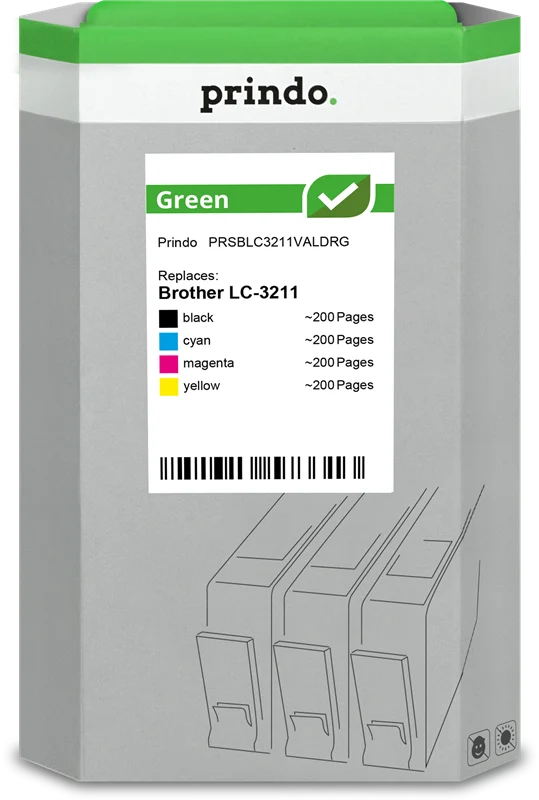 Prindo Green Multipack kompatibel mit Brother LC-3211 Multipack Schwarz/Cyan/Magenta/Gelb