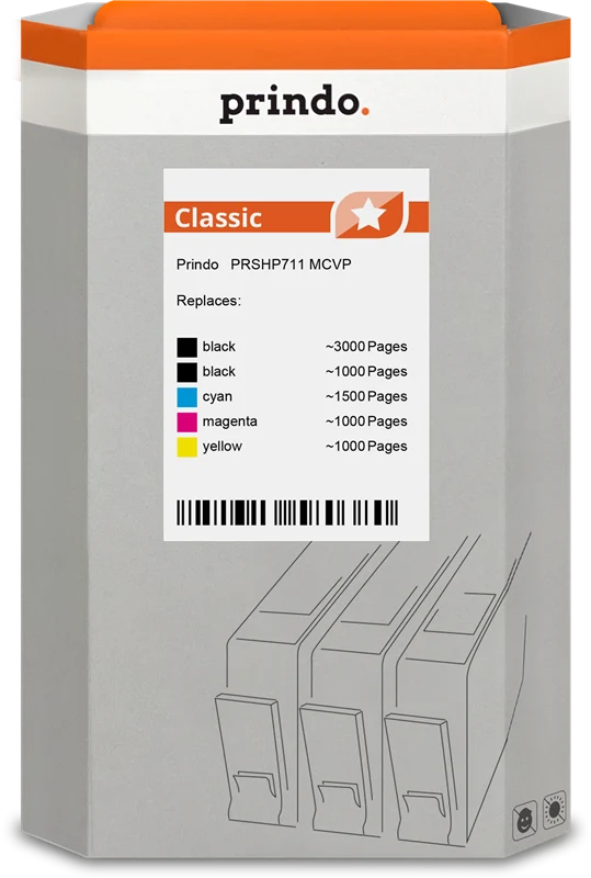 Prindo Classic Multipack kompatibel mit HP 711 Schwarz/Cyan/Magenta/Gelb