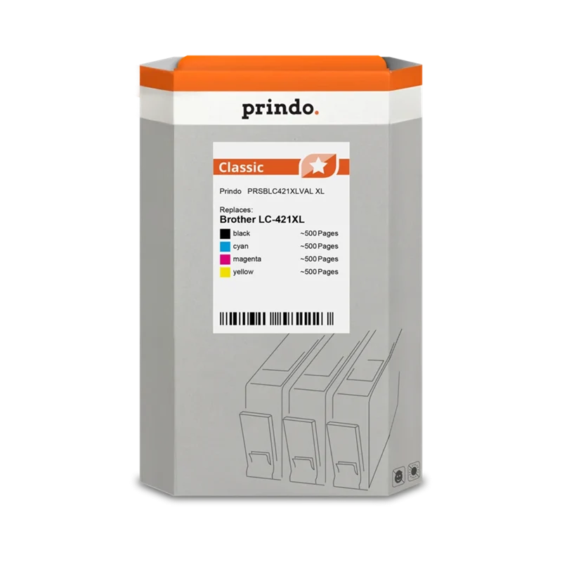 Prindo Classic XL Multipack kompatibel mit Brother LC-421XL Multipack Schwarz/Cyan/Magenta/Gelb