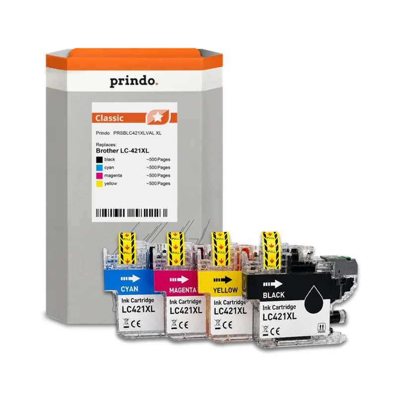 Prindo Classic XL Multipack kompatibel mit Brother LC-421XL Multipack Schwarz/Cyan/Magenta/Gelb
