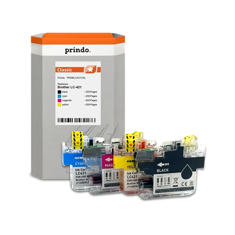 Prindo Classic Multipack kompatibel mit Brother LC-421 Multipack Schwarz/Cyan/Magenta/Gelb