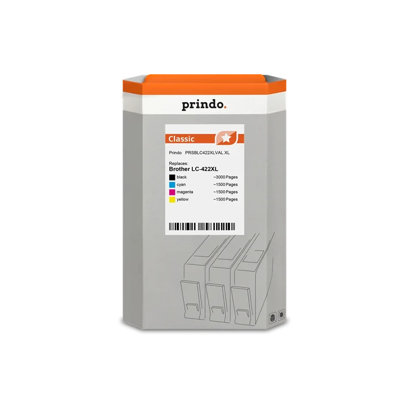 Prindo Classic XL Multipack kompatibel mit Brother LC-422XL Multipack Schwarz/Cyan/Magenta/Gelb
