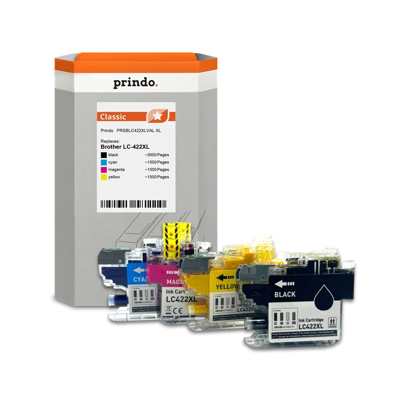 Prindo Classic XL Multipack kompatibel mit Brother LC-422XL Multipack Schwarz/Cyan/Magenta/Gelb