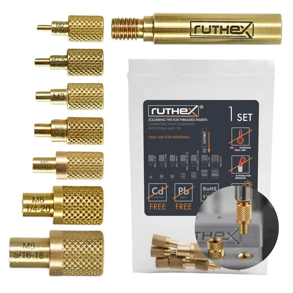 Ruthex Lötspitzen-Set für Gewindeeinsätze – M2 bis M8 + UNC