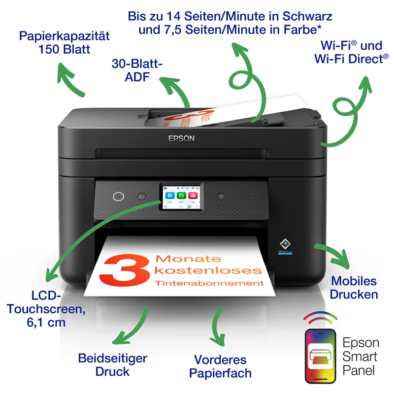 Epson WorkForce WF-2960DWF Multifunktionsdrucker Schwarz