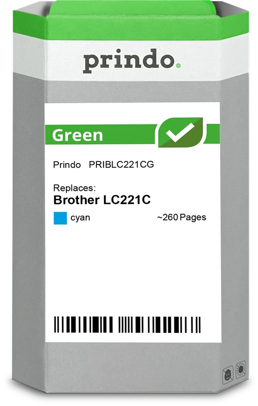 Prindo Green Druckerpatrone kompatibel mit Brother LC221C Cyan