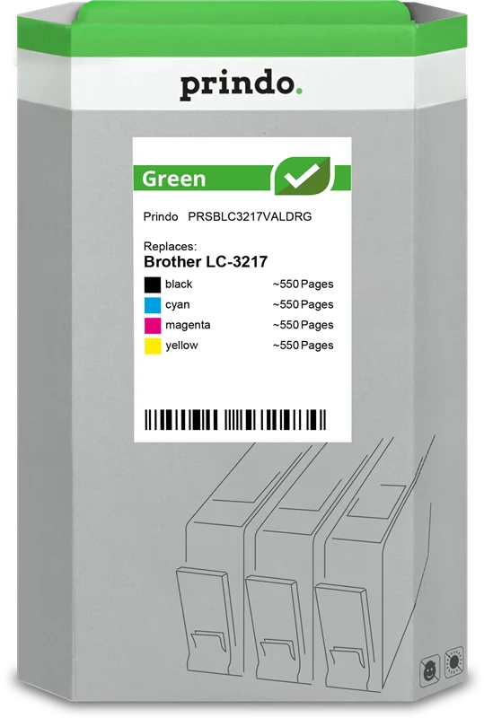 Prindo Green Multipack kompatibel mit Brother LC-3217 Multipack Schwarz/Cyan/Magenta/Gelb