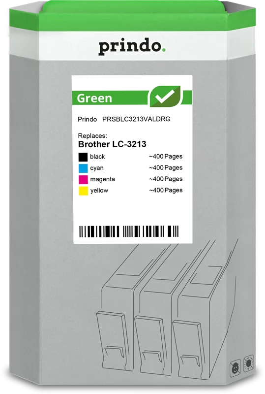 Prindo Green XL Multipack kompatibel mit Brother LC-3213 XL Multipack Schwarz/Cyan/Magenta/Gelb
