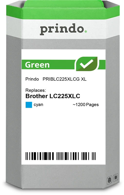 Prindo Green XL Druckerpatrone kompatibel mit Brother LC225XLC Cyan
