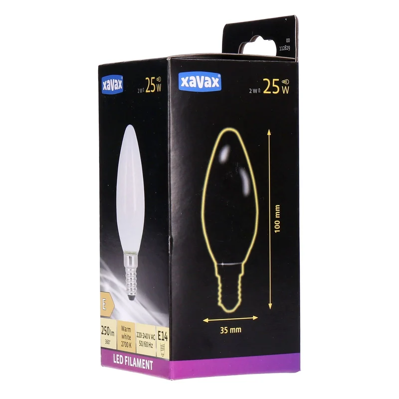 Xavax E14 LED Filament Kerze warmweiß 2W=25W 250lm