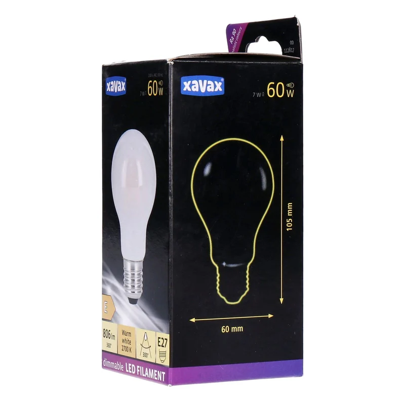 Xavax E27 LED Filament Birne Dimmbar warmweiß 7W=60W 806lm