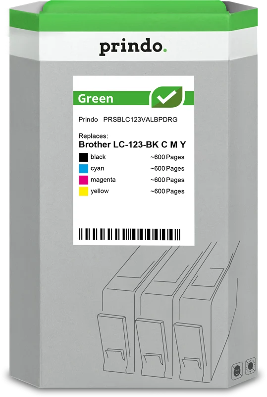Prindo Green Multipack kompatibel mit Brother LC-123 Multipack Schwarz/Cyan/Magenta/Gelb