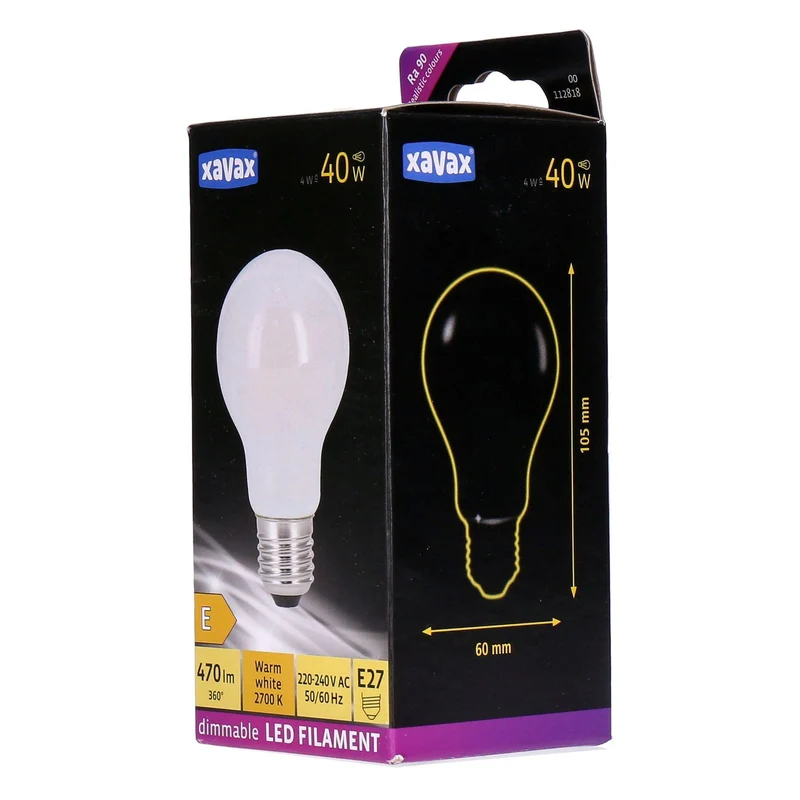 Xavax E27 LED Filament Birne Dimmbar warmweiß 4W=40W 470lm