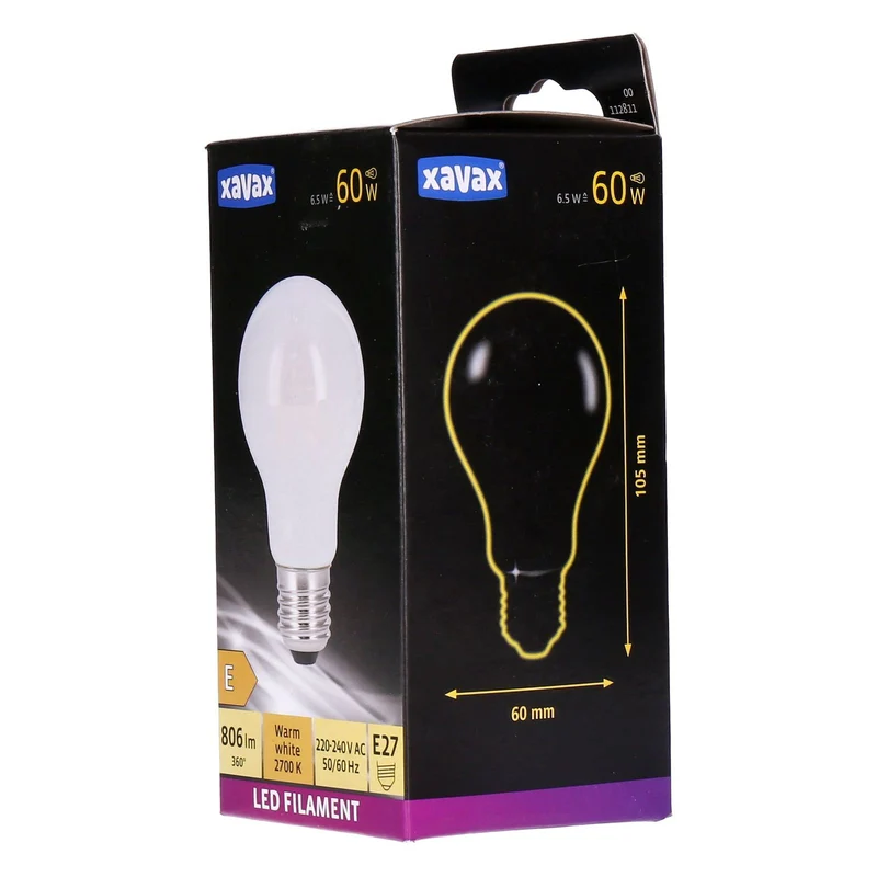 Xavax E27 LED Filament Birne Warmweiß 6.5W=60W 806lm