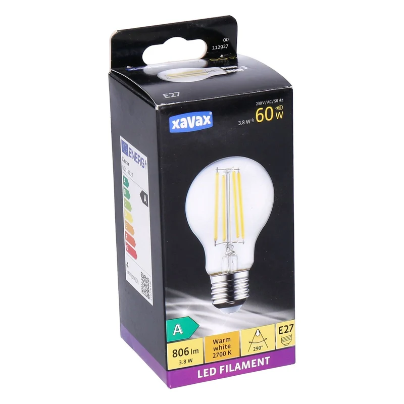 Xavax E27 LED Filament A60 Birne warmweiß 3.8W=60W 806lm