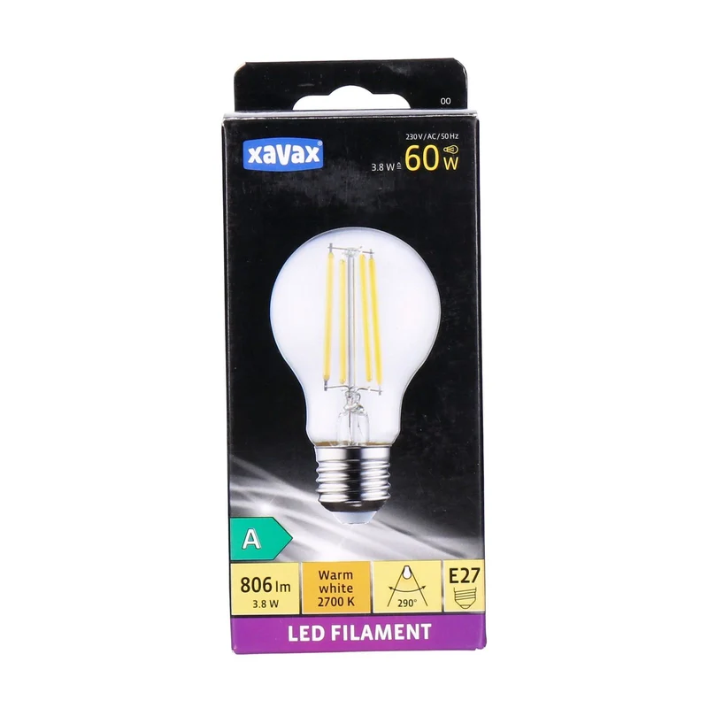 Xavax E27 LED Filament A60 Birne warmweiß 3.8W=60W 806lm