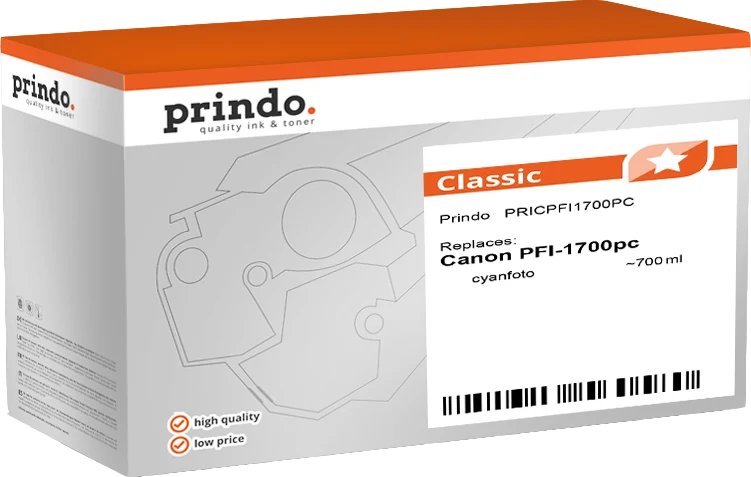 Prindo Classic Druckerpatrone kompatibel mit Canon PFI-1700pc Photo Cyan