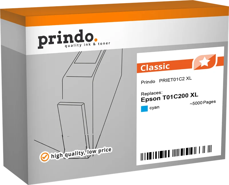 Prindo Classic XL Druckerpatrone kompatibel mit Epson T01C200 XL Cyan
