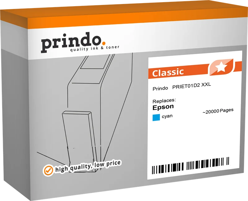 Prindo Classic XXL Druckerpatrone kompatibel mit Epson T01D2 XXL Cyan