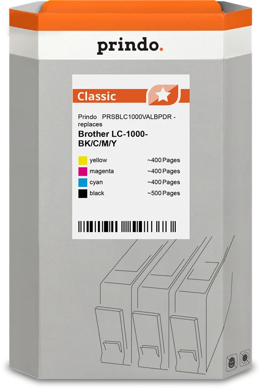 Prindo Classic Multipack kompatibel mit Brother LC-1000 Multipack Schwarz/Cyan/Magenta/Gelb