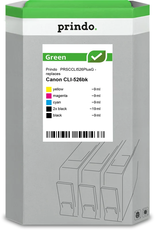 Prindo Green Multipack kompatibel mit Canon PGI-525Pgbk+CLI-526 Schwarz/Cyan/Magenta/Gelb