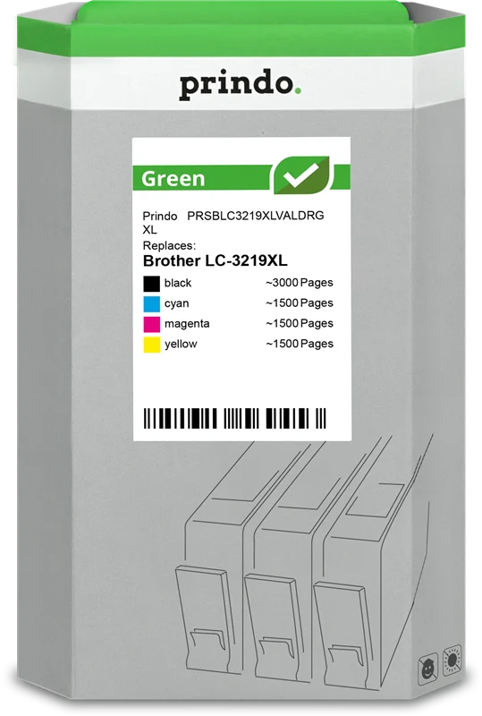 Prindo Green XL Multipack kompatibel mit Brother LC-3219XL Multipack Schwarz/Cyan/Magenta/Gelb