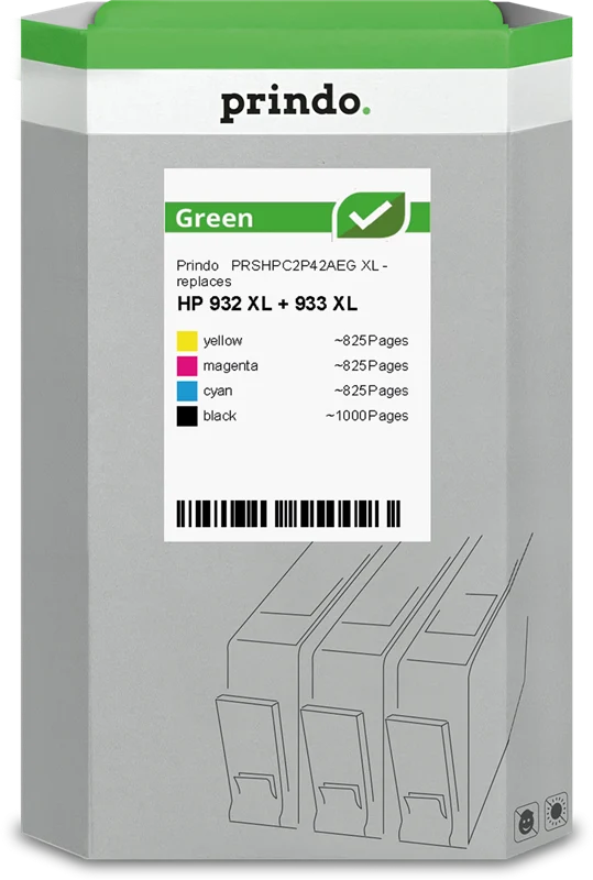 Prindo Green XL Multipack kompatibel mit HP 932XL+933XL Multipack Schwarz/Cyan/Magenta/Gelb