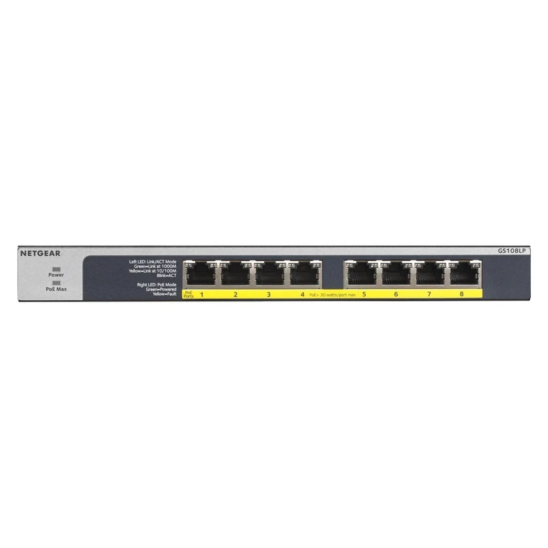 NETGEAR GS108LP Unmanaged Gigabit Ethernet (10/100/1000) Power over Ethernet (PoE) 1U
