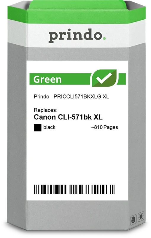 Prindo Green XL Druckerpatrone kompatibel mit Canon CLI-571bk XL Schwarz