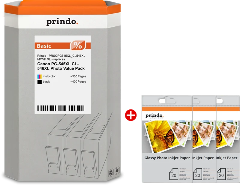 Prindo Basic XL Value Pack kompatibel mit Canon PG-545XL+CL-546XL Schwarz/mehrere Farben