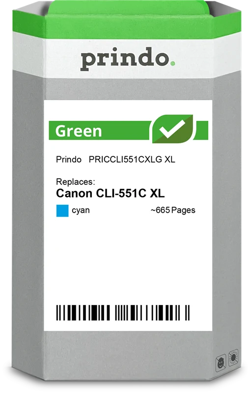 Prindo Green XL Druckerpatrone kompatibel mit Canon CLI-551C XL Cyan