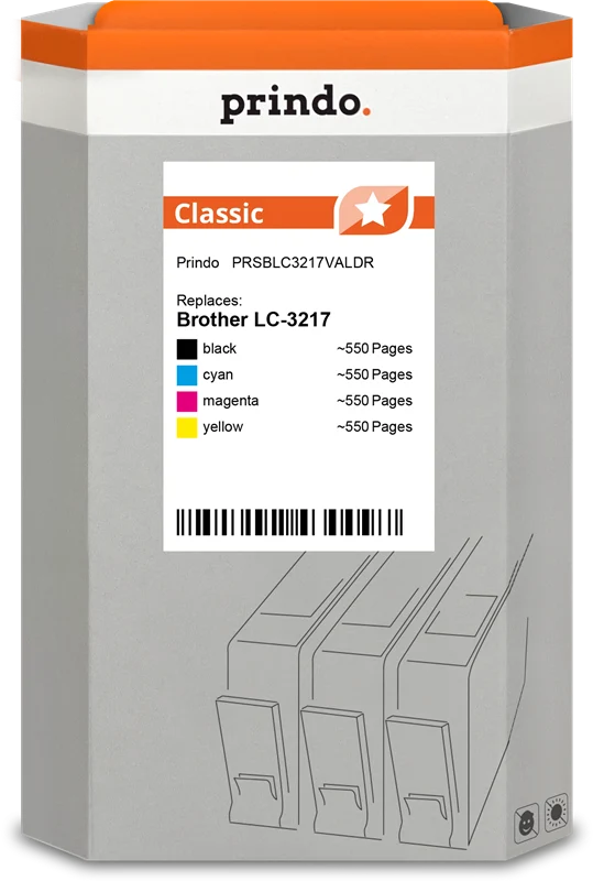Prindo Classic Multipack kompatibel mit Brother LC-3217 Multipack Schwarz/Cyan/Magenta/Gelb