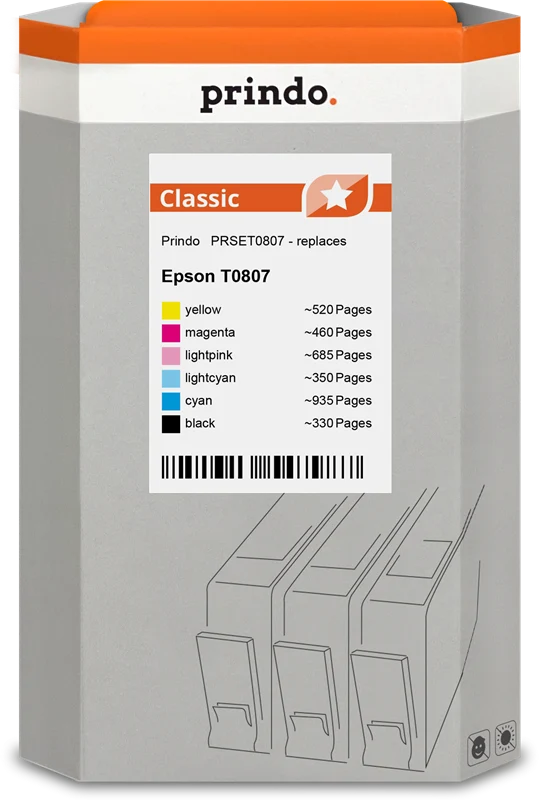 Prindo Classic Multipack kompatibel mit Epson T0807 Multipack Schwarz/Cyan/Magenta/Gelb/Light Cyan/Light Magenta