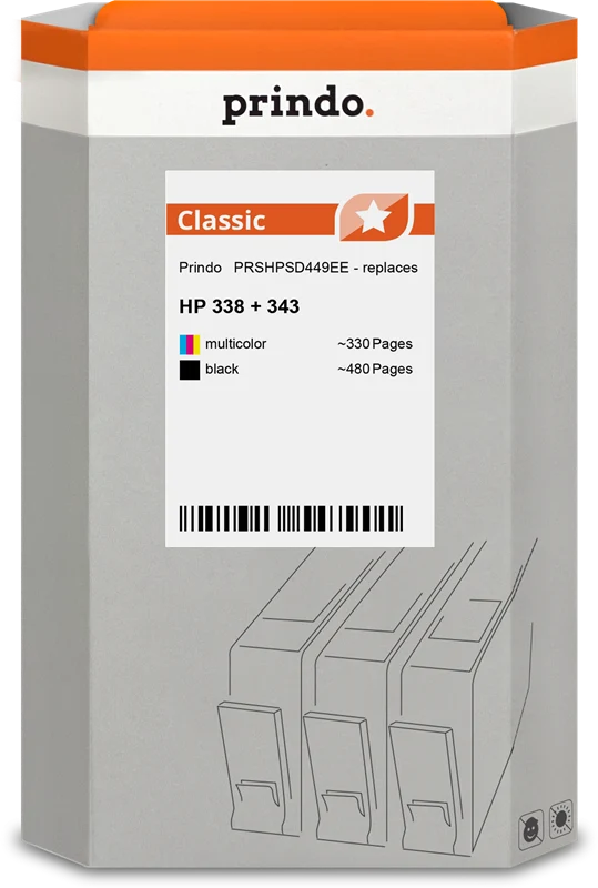 Prindo Classic Multipack kompatibel mit HP 338+343 Multipack Schwarz/mehrere Farben